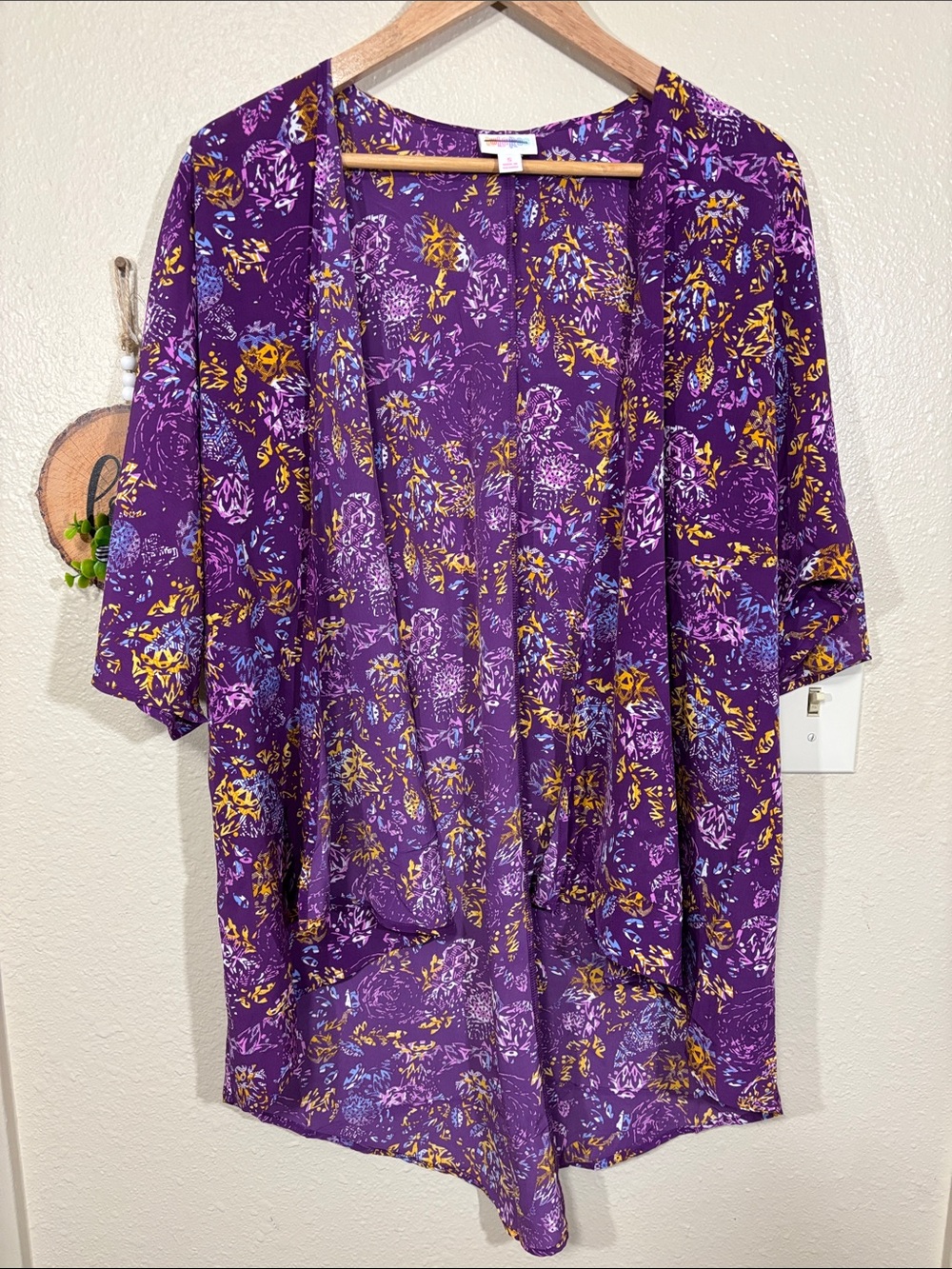 Lularoe Purple Printed Lindsay Kimono Size S NEW
